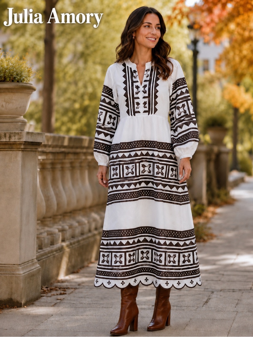 NWT Julia Amory Embroidered Cotton Maxi Dress Brown White Boho Resort XL